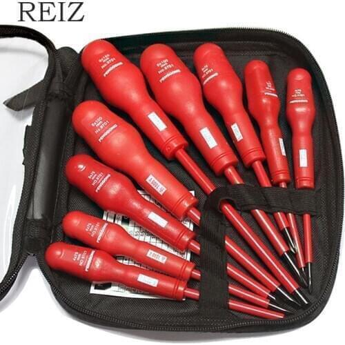 REIZ 9 PCS Screwdriver Set Magnetic Phillips Slotted Screw Driver Bits Insulated Rubber Handle For Household Repair Hand Tools
