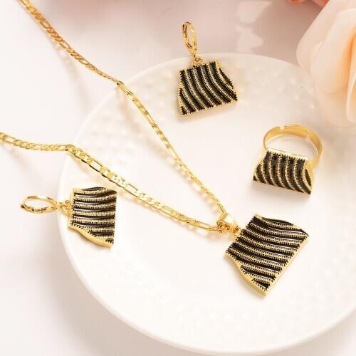 Blium bag Pendant Chain Necklaces Earrings ring Gold Color PNG Jewellery Set Papua New Guinea Wedding party women girls gifts