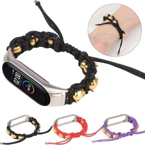 2021 New Arrival Handmade Woven Fashion Strap+Frame for Xiaomi Mi Band 5 4 3 Watchband Gold Cow Cute Bracelet Case Accessories