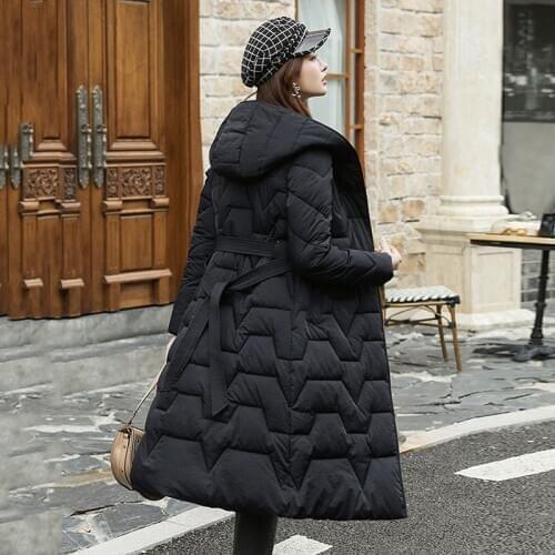 Solid Hooded X-long Jacket Women Plus Size Slim Parkas Female Winter Cotton Padded With Sashes Thick Casual Womens Coat Outwear