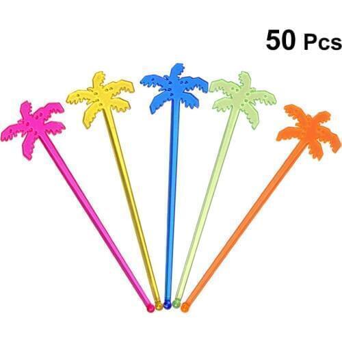 50Pcs Stir Sticks Plastic Coconut Tree Swizzle Sticks Drink Stirrers Cocktail Sticks for Wine Juice Cocktail Coffee