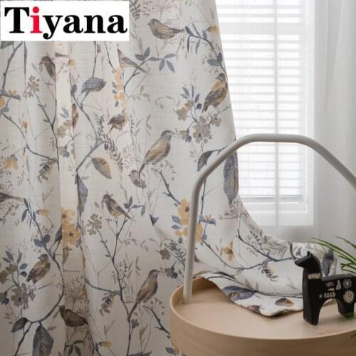 Pastroal American Printed Bird Cotton Linen Semi-Blackout Window Curtains For Living Room Bedroom Insulation Drapes ZH044Z