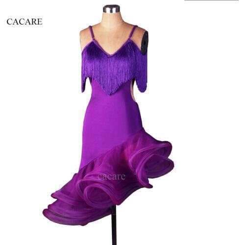 CACARE Latin Dance Dress Women Adult Kids Costume Salsa Standard Dance Dresses 5 Choices D0063 Tassels Fluffy Sheer Hem