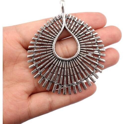 3PCS Antique Large Hollow Open Water Drop Charms Pendants for Necklace Making Jewelry Findings 67X55.5mm