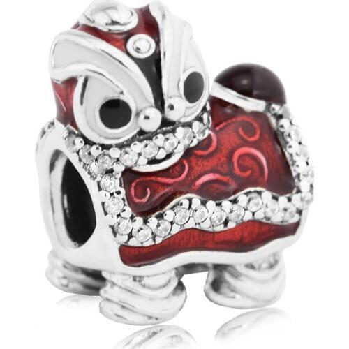 QANDOCCI Silver Beads DIY Fit Original bracelets 925 Sterling-Silver-Jewelry, Chinese Lion Dance Charms for valentines day