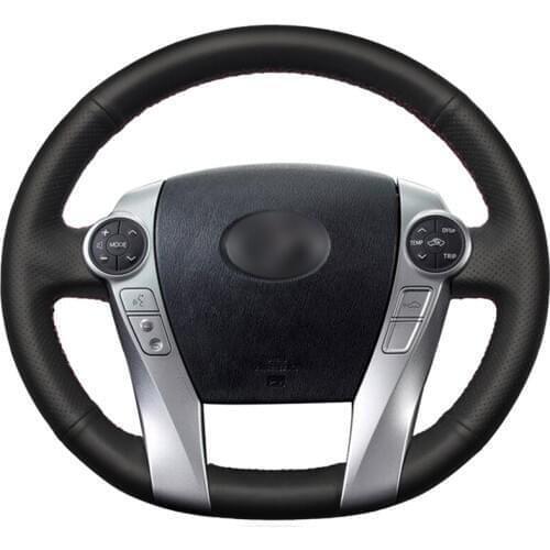 Hand-stitched Black Genuine Leather Car Steering Wheel Cover for Toyota Prius 30(XW30) Prius+ Prius C Prius V 2011-2020 Aqua