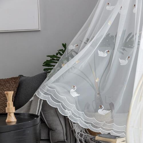 COLORFUL KING White Bird Swan Embroidered Modern Minimalist Curtains Drape Panel Sheer Tulle For Living Room Kitchen Bedroom