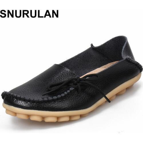 SNURULAN Real Leather Shoes Moccasins Mother Loafers Soft Leisure Flats Female Driving Casual Footwear Size 35-44 In 24 Colors