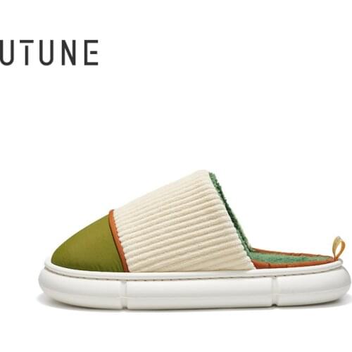 Youdiao Winter Slippers Women Men Shoes Indoor Warm Down Cloth EVA Anti-slip Thick Sole Platform Shoes Plush Slipper For Women