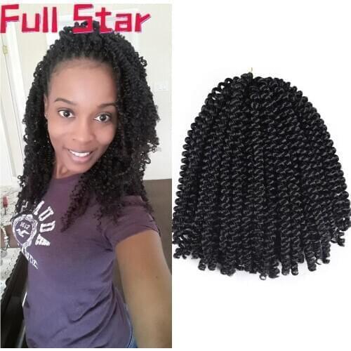 Full Star 8Inch Ombre Spring Twist Hair Crochet Braids Passion Twist Synthetic Braiding Hair Extensions 30Roots Black Brown Red