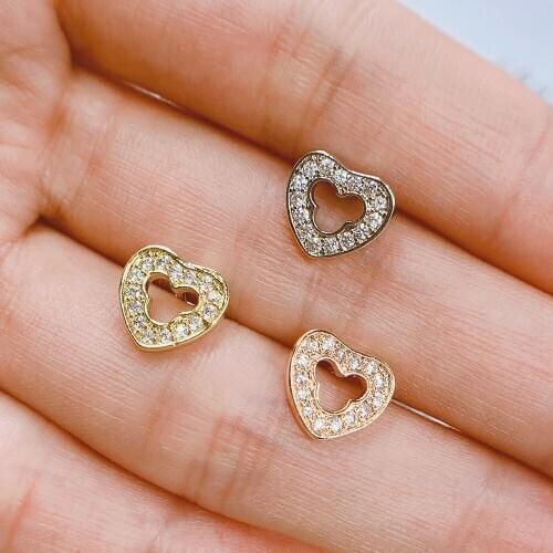 Exquisite Rose Gold Crystal Heart Stud Earrings Minimalism Silver Color Stud Earrings Fine Jewelry Birthday Christmas Gift