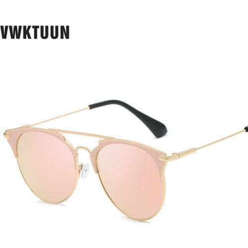 VWKTUUN Luxury Vintage Round Sunglasses Women Brand Designer Cat Eye Mirror Sun Glasses For Women Female Ladies 2018 Sunglasses