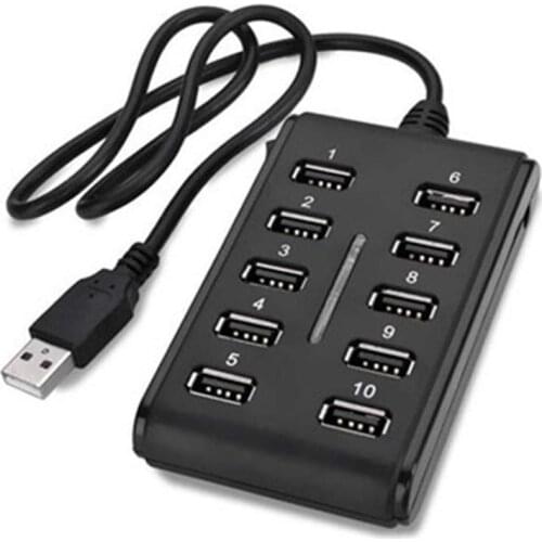 High Quality High Speed 480 Mbps USB 2.0 Hub 10 Ports Multi Personal Computer USB HUB Portable USB Splitter For PC Laptop
