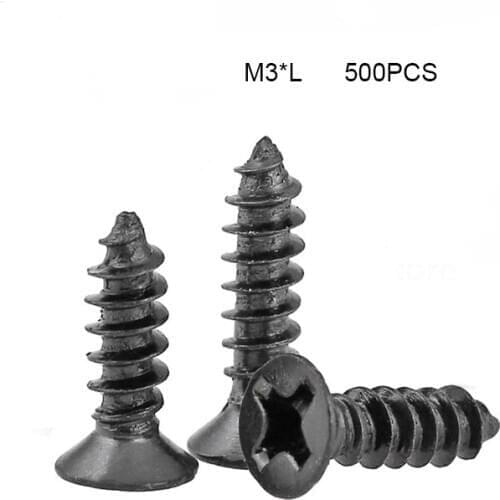 500PCS-M3*6/8/10...25mm Black Small Screw Countersunk Head Tapping Screws Electronic Tapping Head