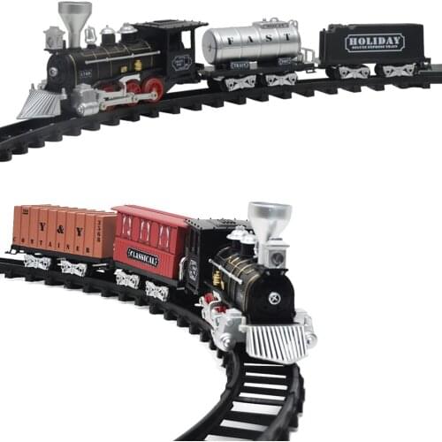Battery Operated Railway Classical Freight Train Water Steam Locomotive Playset with Smoke Simulation Model Electric Train Toys