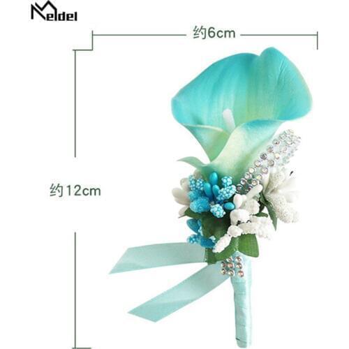 Meldel Women Brooch Wedding Corsage Pins White Wedding Corsages and Boutonnieres Buttonhole PU Calla Man Marriage Accessories
