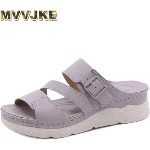 MVVJKENew 2021 Casual Slippers Womens Big Sole Light Anti Slip Slope Heel Simple Casual Style Round Head Women Sandals