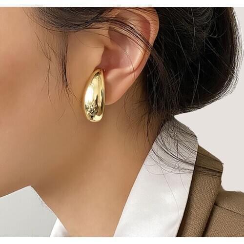 Non Piercing Clip Earrings For Women Super Big Geometric Oval Metal Gold Ear Clips Ladies Charms Cool Personality Jewellery