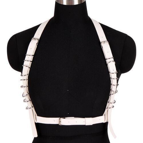Punk Goth Leather Suspender Shoulder Cage Wiast Belts White Dance Rave Body Bondage Sexy Lingerie Adjustable Women Harness Bra