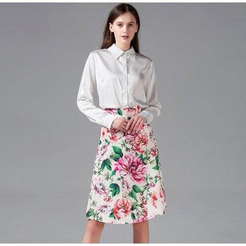 2020 New Womens Blouse Suits Runway Solid Single-Breasted Long Sleeve Shirt Tops + Vintage Printing Office OL Skirt Set