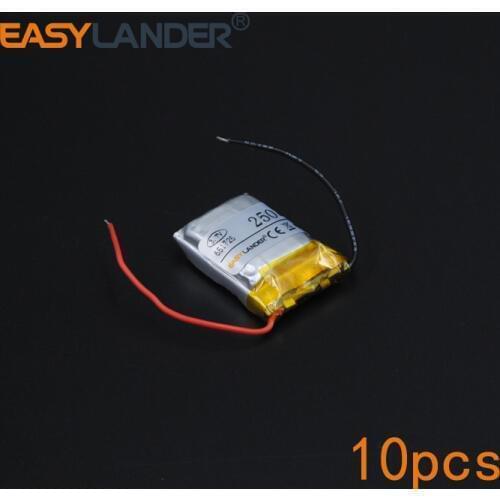 10pcs/Lot 3.7V 651725 250mAh Rechargeable li Polymer Li-ion Battery For bluetooth headset mp3 speaker mouse recorder wristband