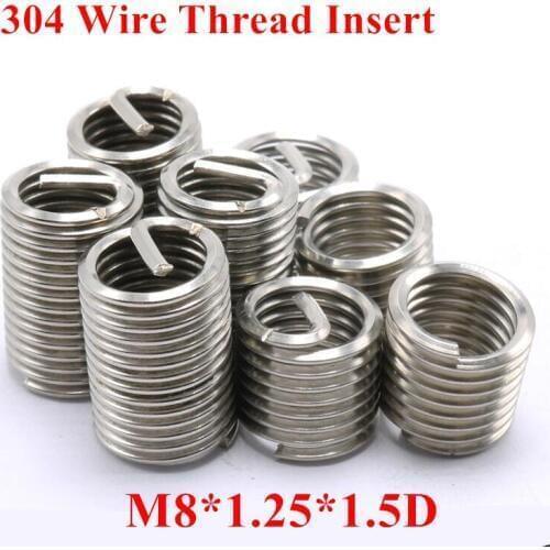 100pcs M8*1.25*1.5D M8 Wire Thread Insert 304 Stainless steel Screw Bushing, m8*1.5D Wire Screw Sleeve Thread Repair Insert