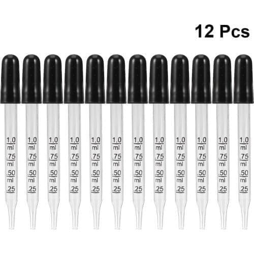 12pcs 1ML Curved Head Glass Dropper Glass Pipette Lab Dropper Pipet With Scale Line Lab Accessories School Supplies For School