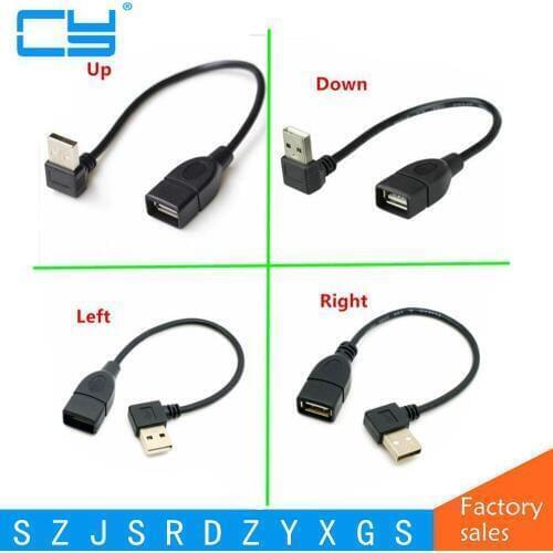 20cm USB 2.0 A Male to Female 90 Angled Extension Adapter cable USB2.0 M/F right/left/down/up Black cable cord