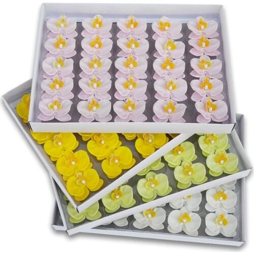 25Pcs Artificial Butterfly Orchid Soap Flower Head White/Pink/Yellow Phalaenopsis For Wedding Home DIY Decoration Fake Flowers