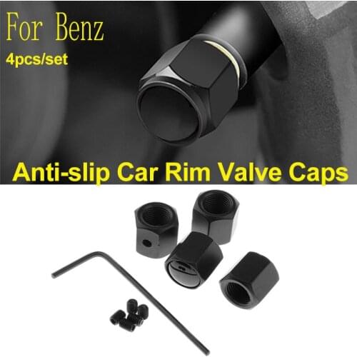 4Pcs Black Auto Tire Anti-theft Valve Car Accessories Valve Stems & Caps for W211 W203 W204 W124 W201 W202 W212 W220 W205