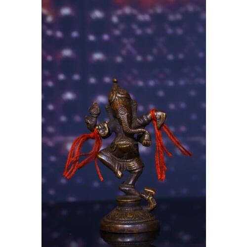 4"Tibet Buddhism Old Bronze Lima Copper Engraved Elephant Trunk God of Wealth God of brahman Standing Buddha