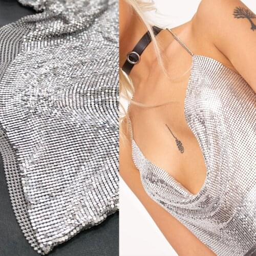 60 X18 inches Silver Metal Mesh Fabric Metallic Sequin Sheet Sequined Loop Square For DIY Dress Curtains Table Cloth Bags Shoes