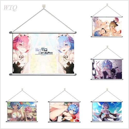 Anime Posters Re Zero Kara Hajimeru Isekai Seikatsu Ram Rem Emilia Felt Canvas Painting Game Poster Wall Art Picture Home Decor