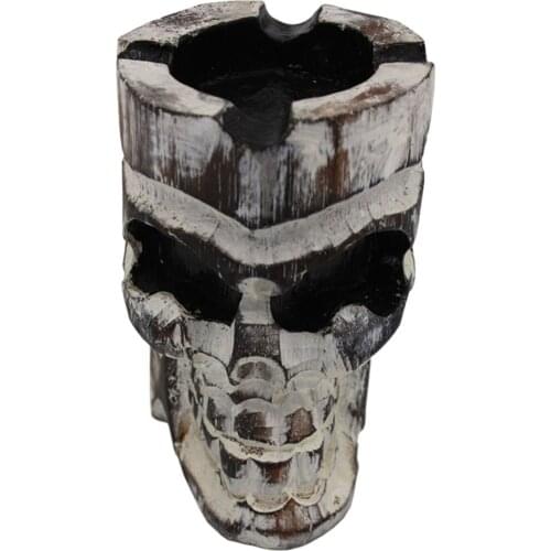 Wooden Skull Skeleton Ashtray, Natural Handmade Quality Gift White