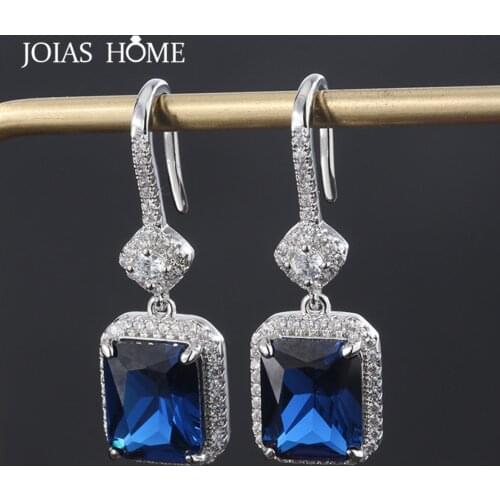 JoiasHome 925 Silver Woman Earrings with Sapphire Gemstone Trendy Wedding Engagement Fine Woman Party Gifts Fine Wholesale
