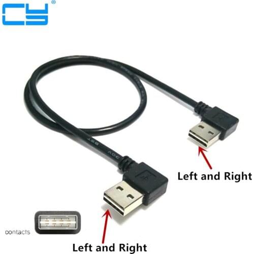 100pcs/lot) 480M USB 2.0 Right Angled 90 degree male to left angled male data cable 1m Black 25cm 50cm 100