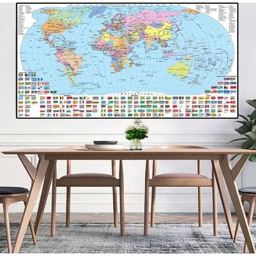 150*100cm Ukrainian Language World Political Map With Country Flags Non-woven Canvas Painting Wall Poster Home Decoration