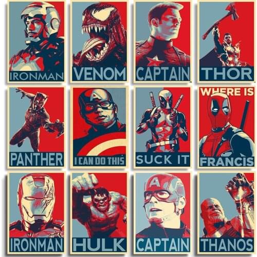 Classic Marvel Movie Superhero Canvas Painting Deadpool Iron Man Poster Wall Art Picture Home Living Room Decoration Painting