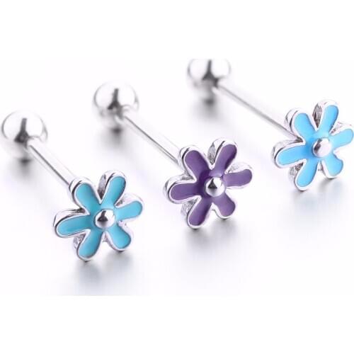 1-3 PCS tongue piercing jewelry stainless steel tongue ring flower shape tongue stud girl woman fashion body piercing jewelry