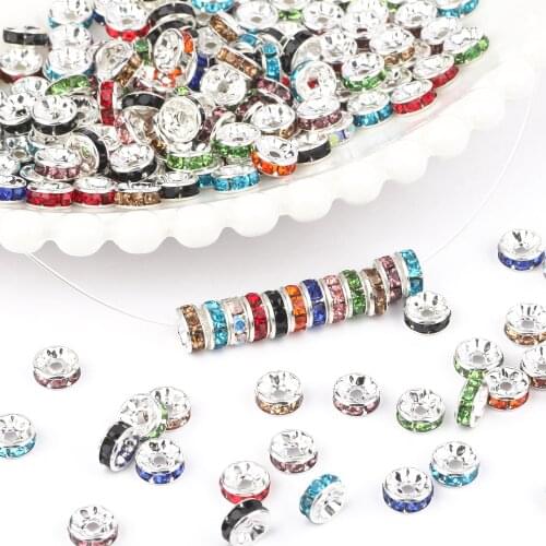 100Pcs/Lot 4/6/8mm Gold/Silver Color Rhinestone Rondelles Crystal Beads Loose Spacer Beads for DIY Jewelry Making Accessories