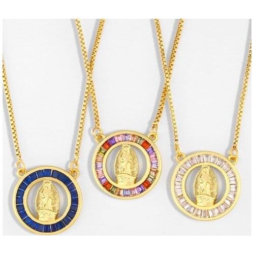 Virgin Mary multicolor micro pave cz zircon cubic zirconia necklace copper Clavicle gold plated Snake Chain Choker Pendant df4d