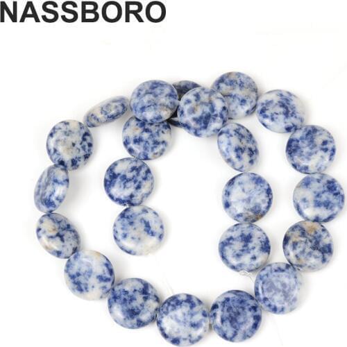 Fashion Sodalite Stone Beads Flat Coin Disc Bead 16 mm Blue Spot Round Natural Stone Beads DIY Loose Bead For Jewelry Making