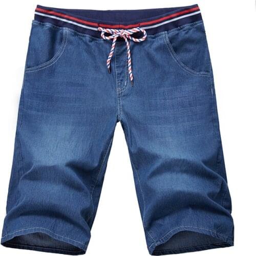 2019 Summer Plus Size Mens Denim Shorts Large Size 32-50 Straight Casual Shorts Elastic Waist Casual Blue Jeans,6820