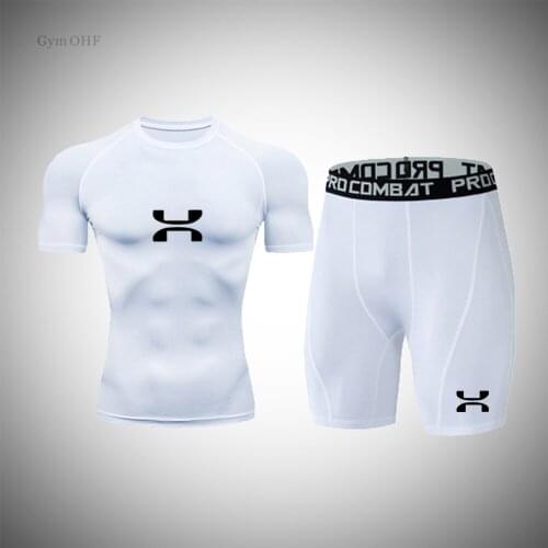 Mens Marathon Set Muscle Mens Quick Drying T-Shirt Mens Running Tight Shorts Boxing Suit Compression T-Shirt Fightwing MMA