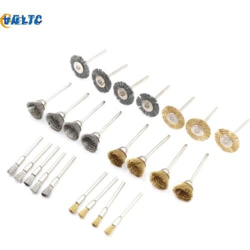 24pcs/Lot Brass Steel Wheel Dremel Wire Brush Set For Dremel Tools Accessories Burr Abrasive Head Deburring Drill Tools Hot