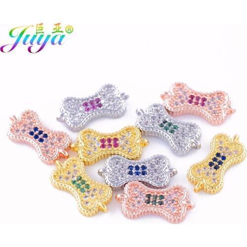 Juya DIY Jewelry Findings Micro Pave Zircon Dog Bone Charms Accessories For Women Kids Handmade Jewelry Making