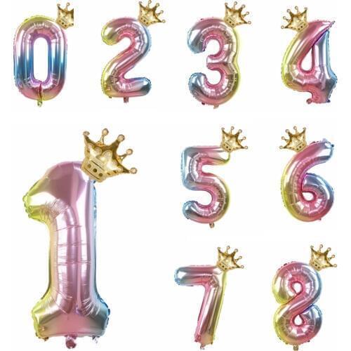 32inch Rainbow Number Balloon Aluminium Foil Balloon 0-9 Figure Kids Birthday Party Anniversary Event Party Decoration Air Ball