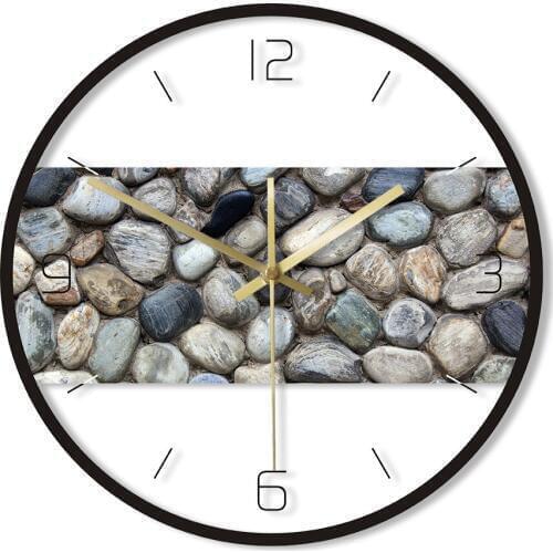 Grey River Rocks Stone Print Wall Art Modern Round Wall Clock Coastal Beach Home Decor Silent Sweep Movement Pebble Wall Watch