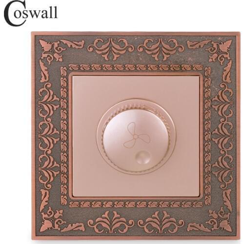Coswall Zinc Alloy Metal Panel Fan Controller Regulator On / Off Wall Switch 15-300W 16A AC 110-250V Retro Embossing Frame