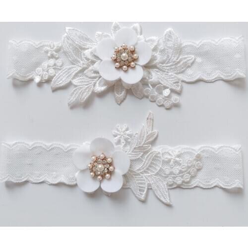 2020 New Bridal Thigh Ring Accessories 2-piece White Lace Embroidery Floral Decoration Beaded Sexy Wedding Garter Belt